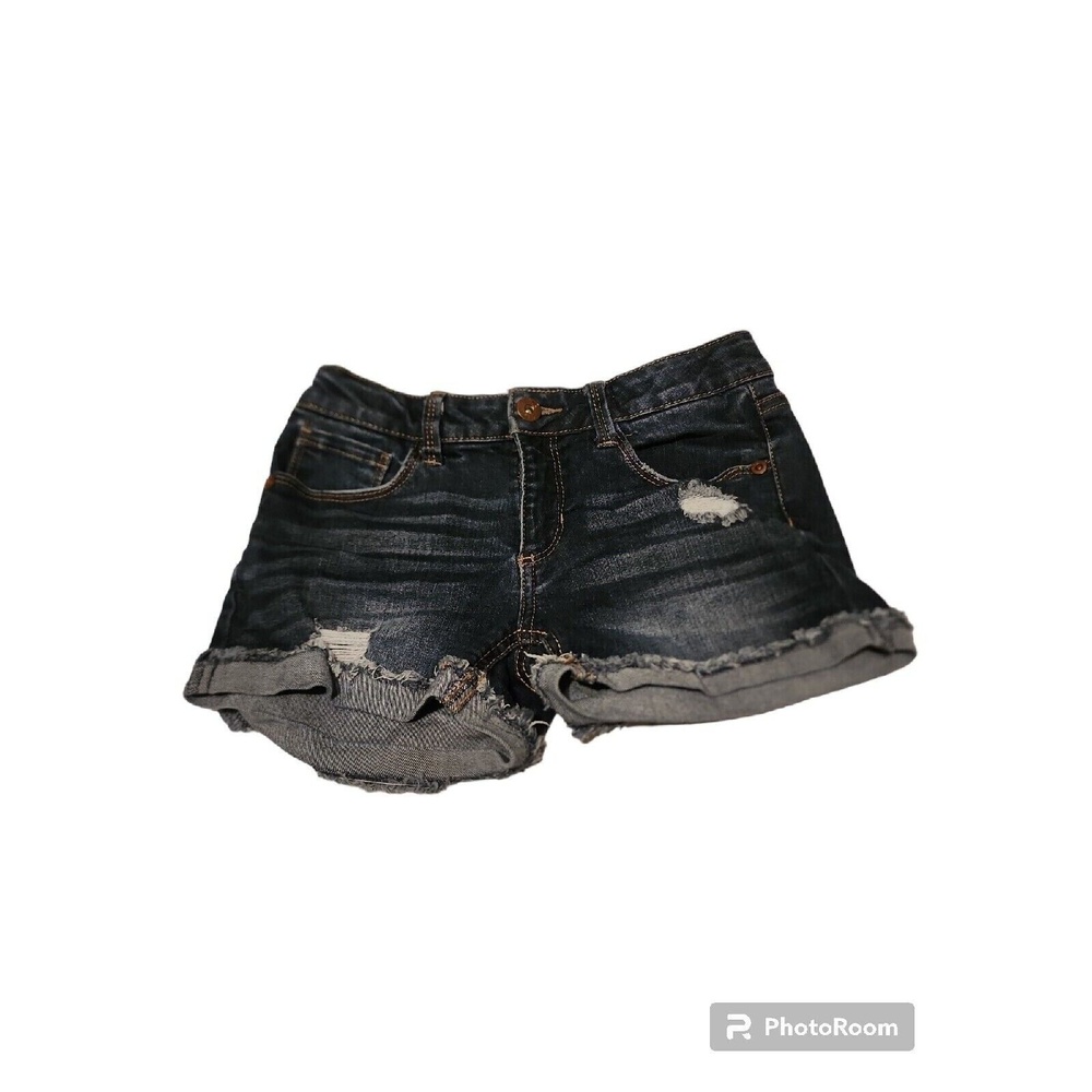 True Craft Denim Shorts Distressed Dark Wash Cuffed Hem Casual‎ Size 10